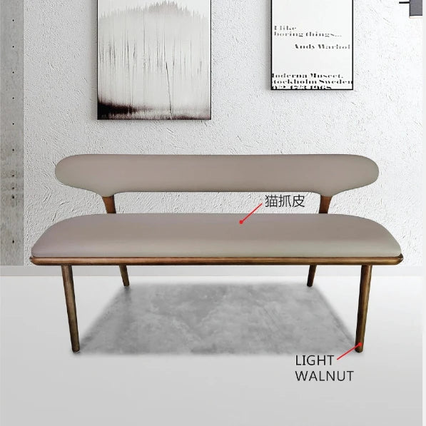 Modern Long Bench – Ash Wood & Faux Leather Light Walnut