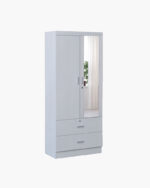 modular white wooden wardrobe with mirror