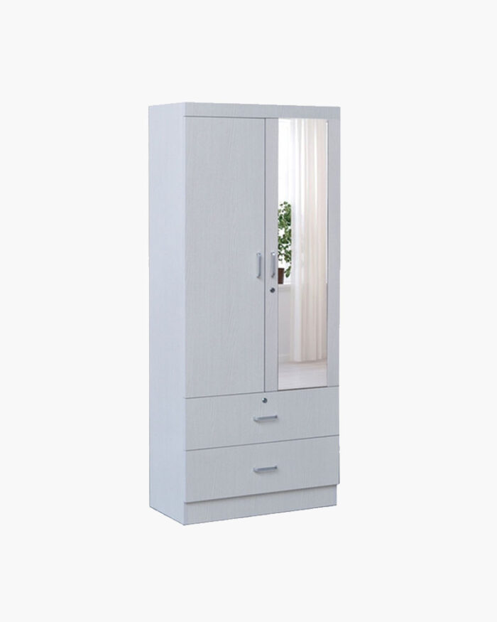 modular white wooden wardrobe with mirror