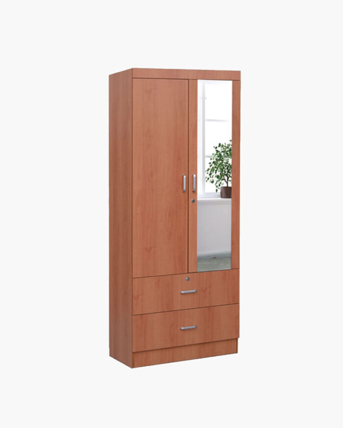 modular oak finish wooden wardrobe with mirror