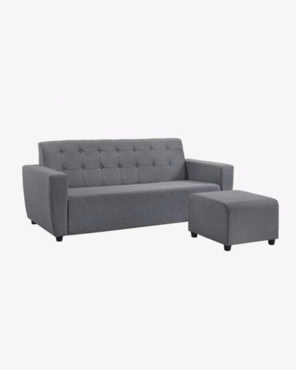 three seater grey sofa and stool