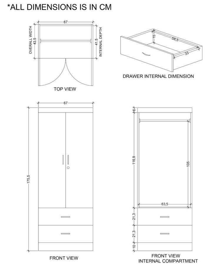 modular wardrobe dimensions in cm