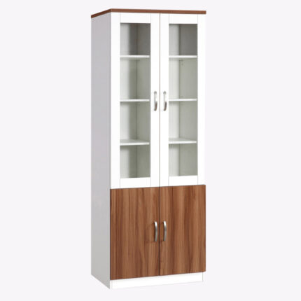 white 4-door wooden bookshelf