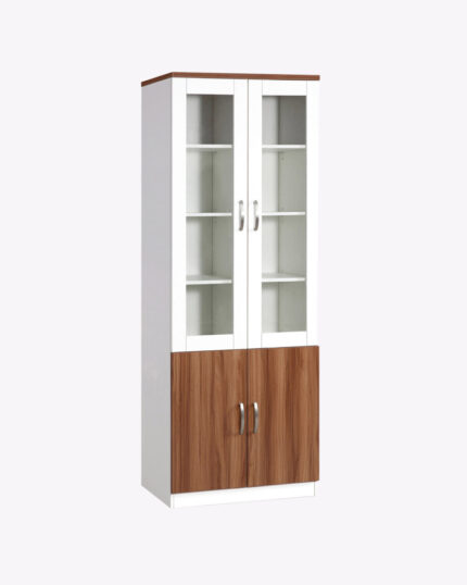 white 4-door wooden bookshelf