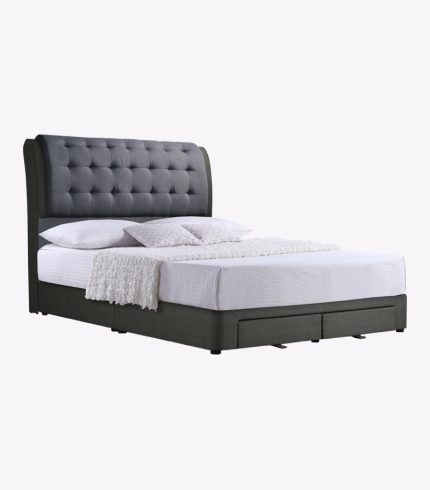 black fabric storage bed frame