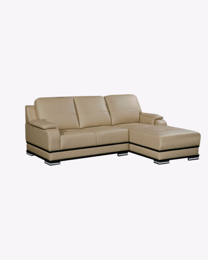 beige l-shaped leather sofa