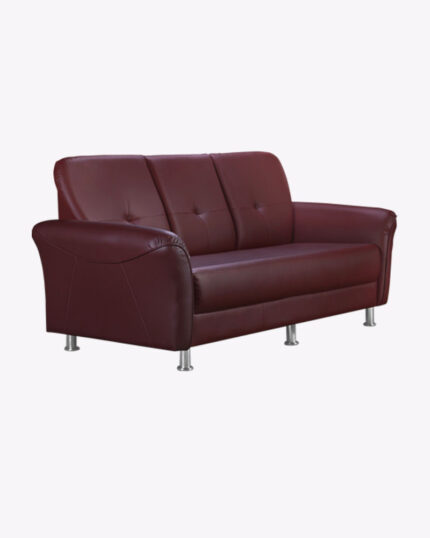 3-seater maroon faux leather sofa