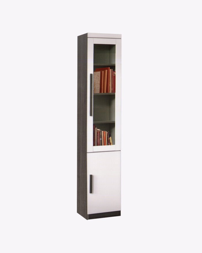 2-door tall wooden bookshelf