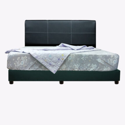 faux leather bed base with mattress with beddings