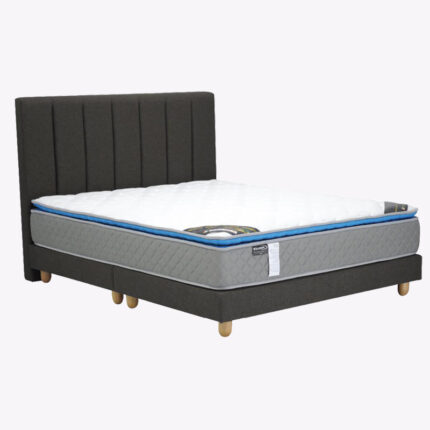 wooden legs black fabric bed frame with mattress