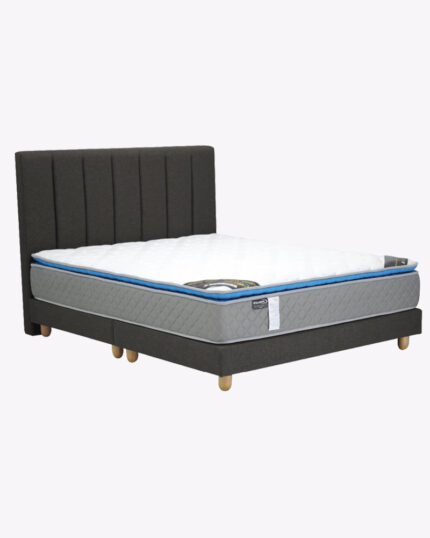 wooden legs black fabric bed frame with mattress