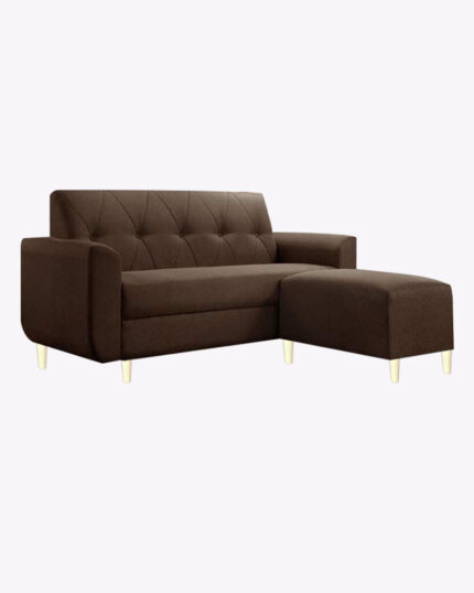wooden legs brown 3-seater fabric sofa with stool