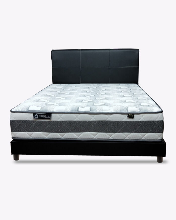 black faux leather bed frame with mattress