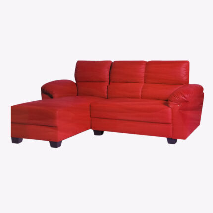 red leather L-shaped sofa