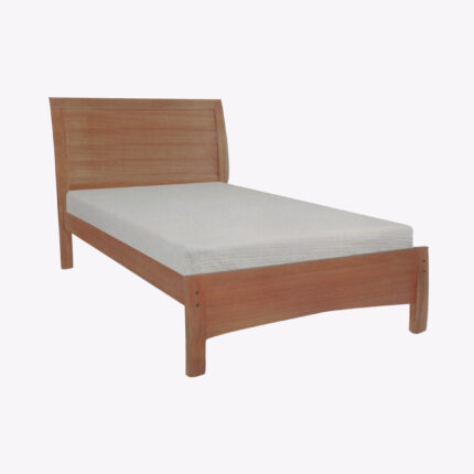 plain wooden bed frame with mattress