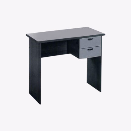 dark grey wooden study table with 2 drawers