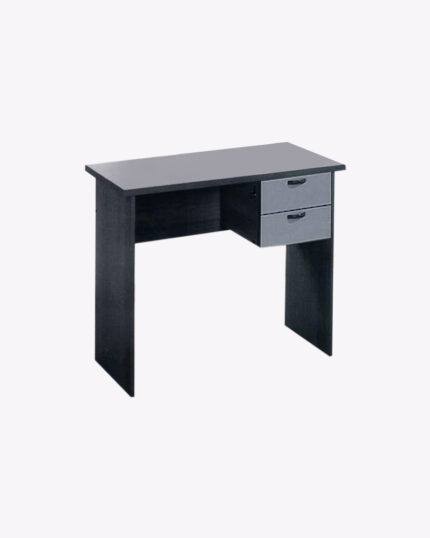 dark grey wooden study table with 2 drawers