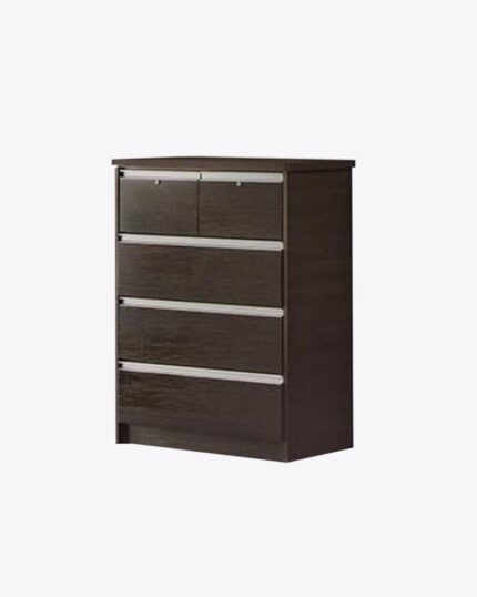 wooden walnut brown 5 chest of drawers