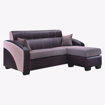3 seater brown leather-fabric sofa with stool