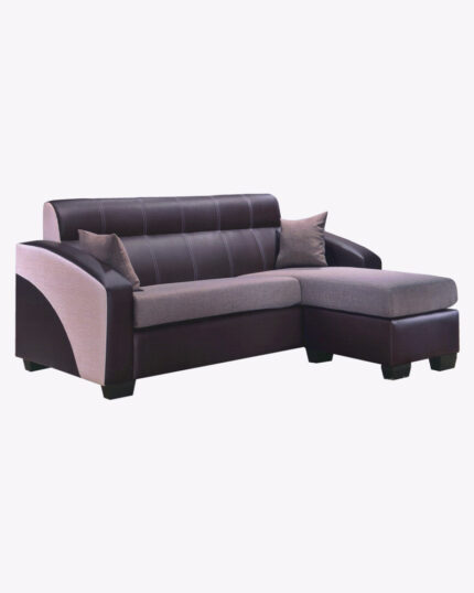 3 seater brown leather-fabric sofa with stool