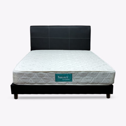 black leather bed frame with smart mattress