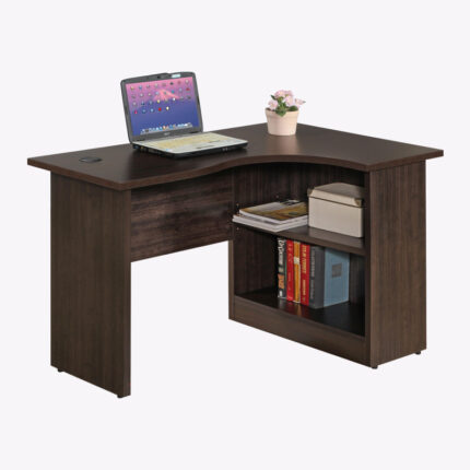 wooden brown L shaped computer table