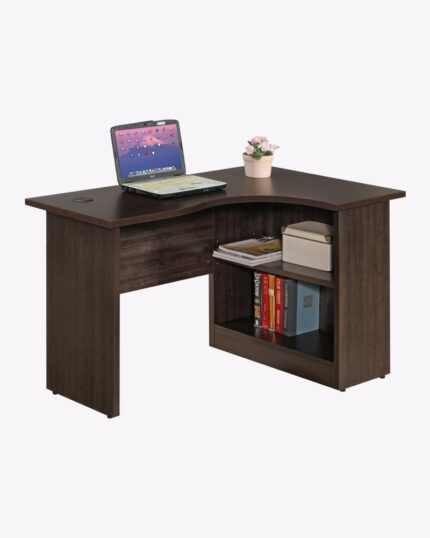 wooden brown L shaped computer table