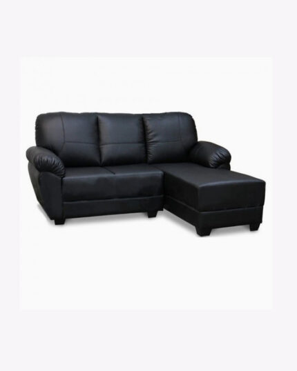 black leather L-shaped sofa