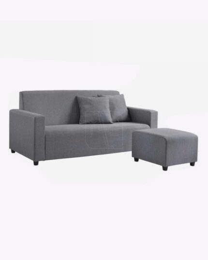 grey fabric sofa with stool