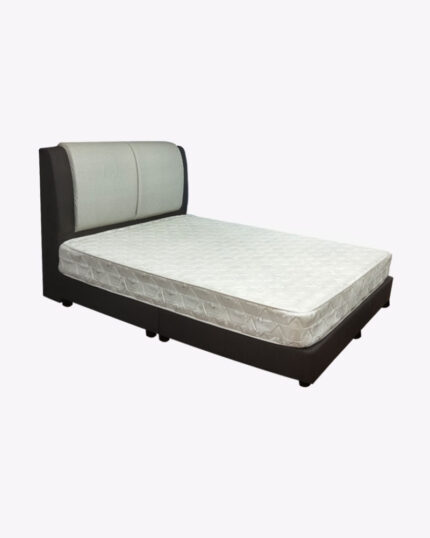 black white bed frame with mattress