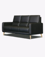black leather 3 seater sofa with wooden legs