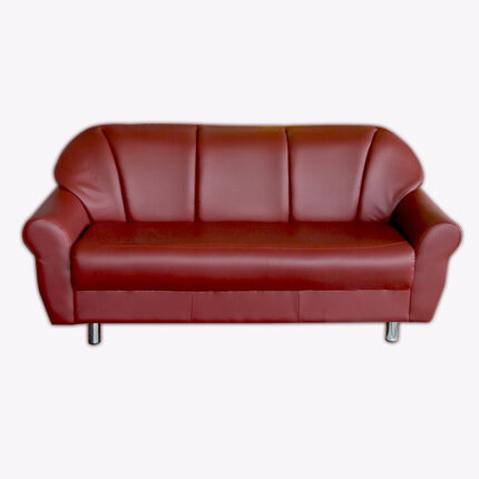 steel legs 3 seater red leather sofa