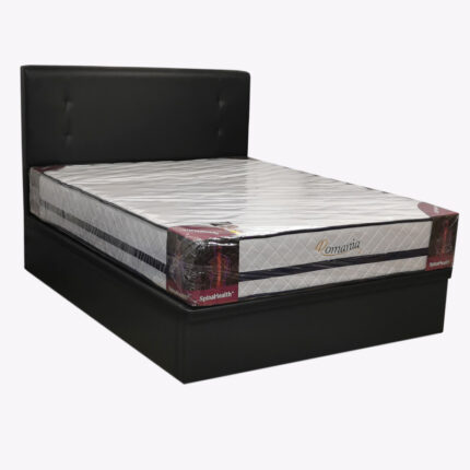 black leather bed frame with romania mattress