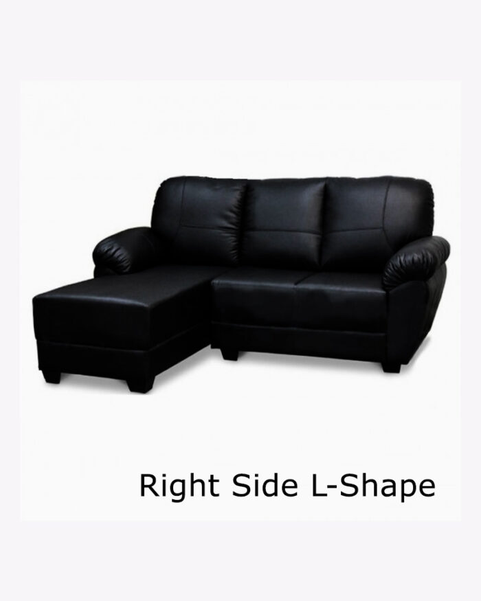right side L-shaped black leather sofa
