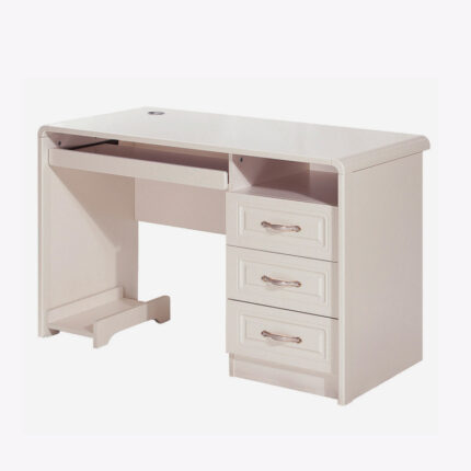 wooden white computer table with 3 drawers and 1 shelf