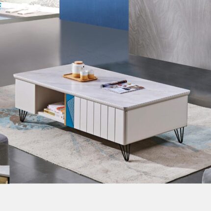 steel legs marble surface wooden coffee table with storage unit
