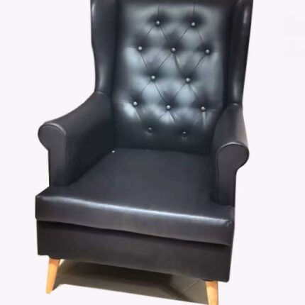 wooden legs leather black single sofa
