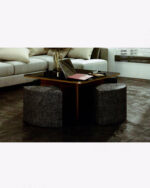 square round wooden glass surface coffee table with stool