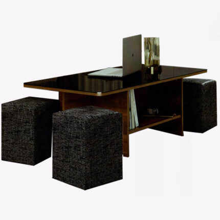 rectangle wooden glass surface coffee table with fabric stool