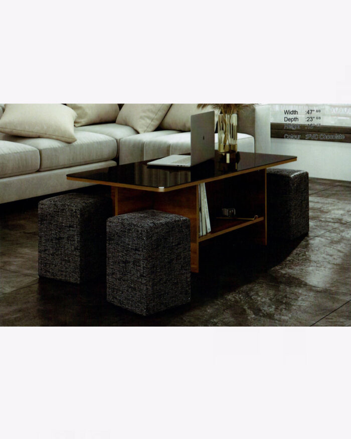 rectangle wooden glass surface coffee table with stool