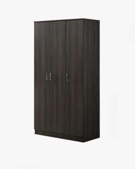 3 doors dark brown wooden wardrobe