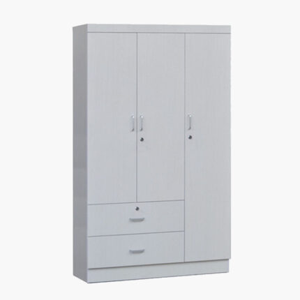 3 doors and 2 drawers white wooden wardrobe