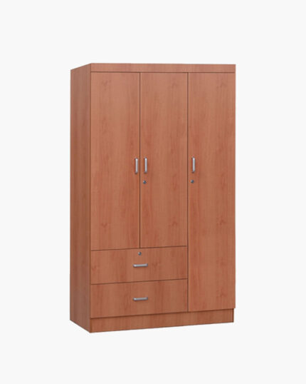 3 doors and 2 drawers light brown wooden wardrobe
