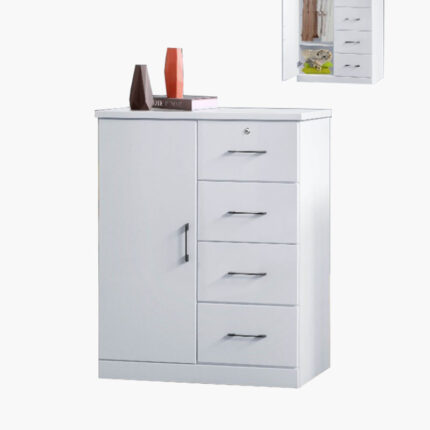1 door and 4 drawers white wooden cabinet