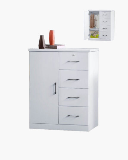 1 door and 4 drawers white wooden cabinet