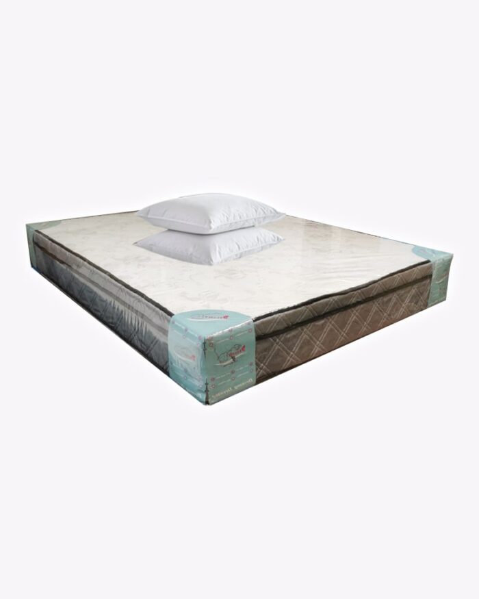 good quality queen size mattress with two white pillow