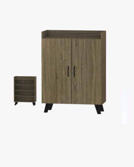 good quality 2 doors and 4 layers brown wooden shoe cabinet