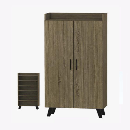 good quality 2 doors 5 layers brown wooden shoe cabinet