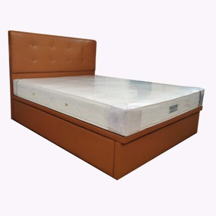 brown leather head board double size bed frame with mattress