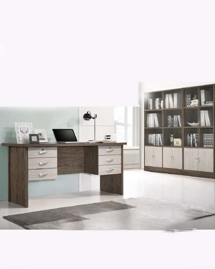 6 drawers wooden office table and 6 doors wooden book shelf